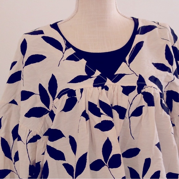 CES FEMME Floral Balloon Sleeve Flowy Bohemian Top Sz L - Picture 1 of 12